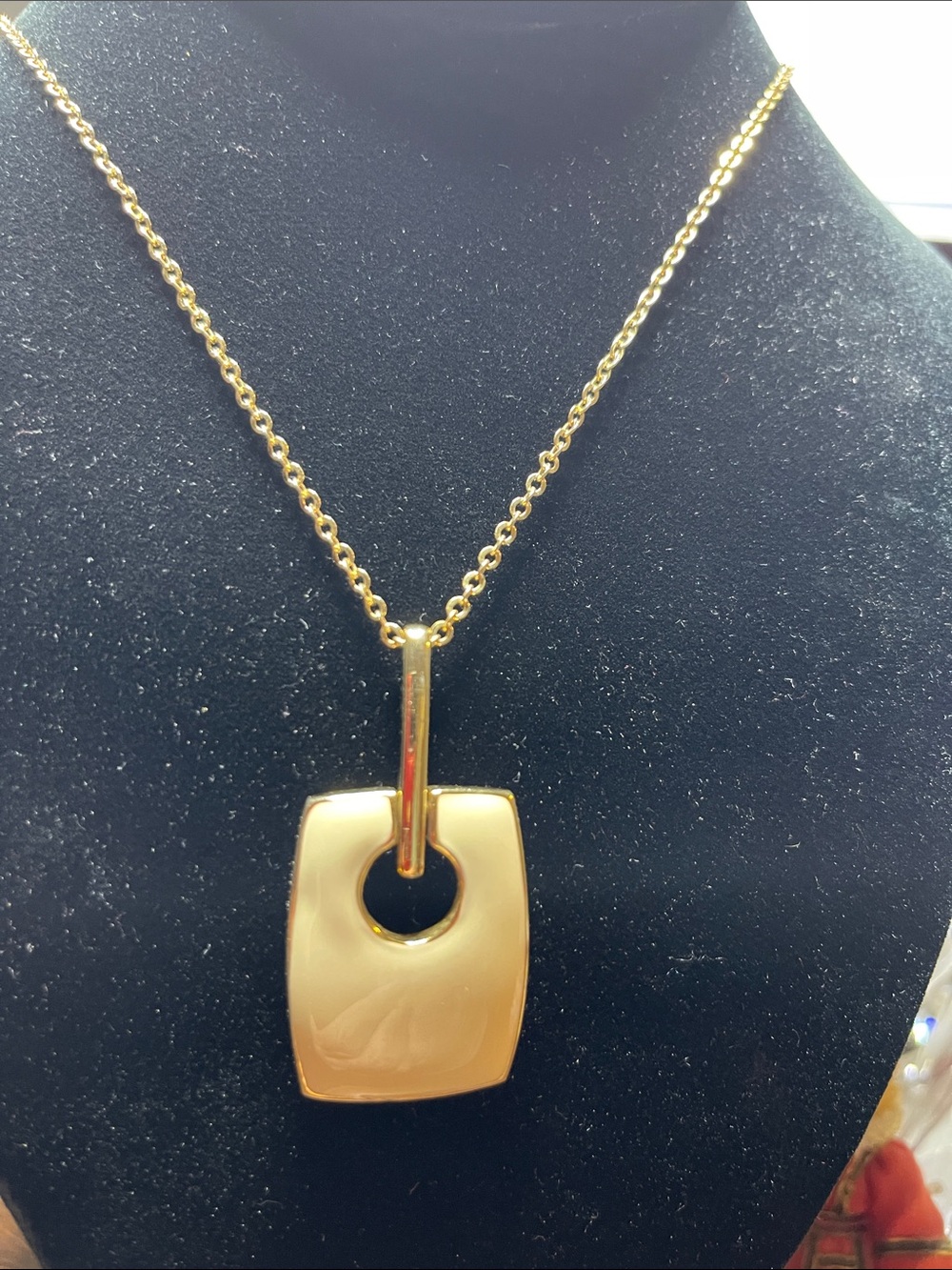 Napier Cream Enamel Long Square Gold Tone Pendant Necklace
